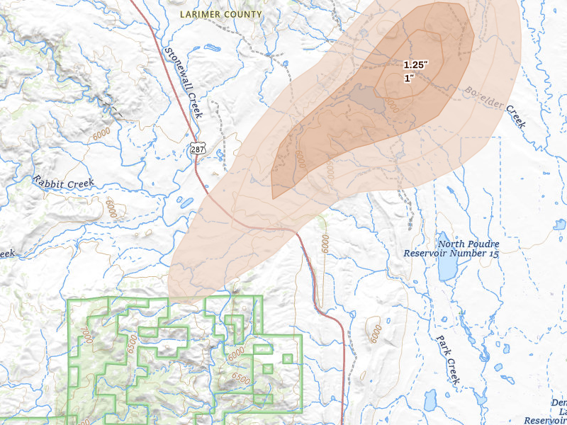 Radar-estimated hail-size map of the storm over Laporte, CO