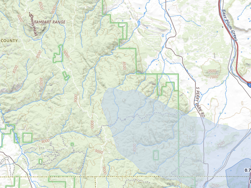 NEXRAD radar-signature map of the hail over Larkspur, CO