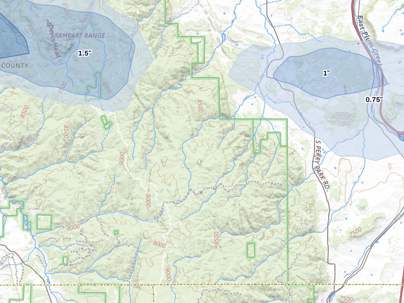 NEXRAD radar-signature map of the hail storm over Larkspur, CO on Jul 28, 2026