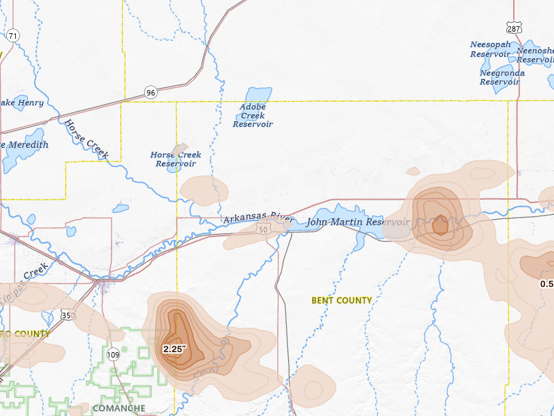 Radar-estimated hail-size map of the storm over Las Animas, CO