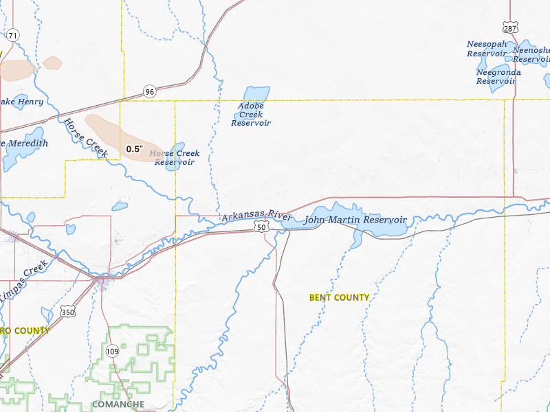 Radar-estimated hail-size map of the storm over Las Animas, CO on Jul 30, 2026