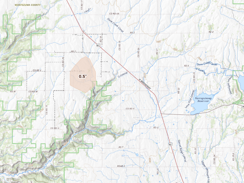 Radar-estimated hail-size map of the storm over Lewis, CO