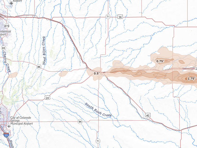 Radar-estimated hail-size map of the storm over Limon, CO on May 17, 2026