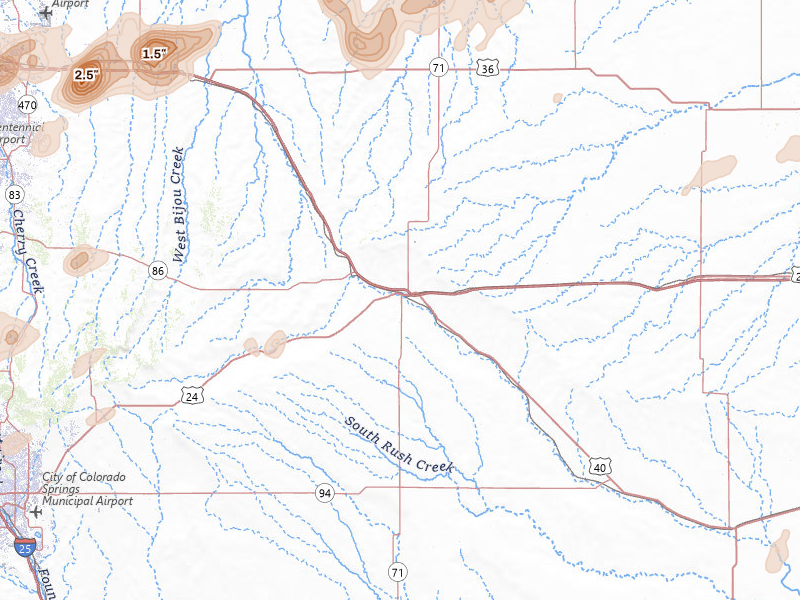 Radar-estimated hail-size map of the storm over Limon, CO on Jun 1, 2026