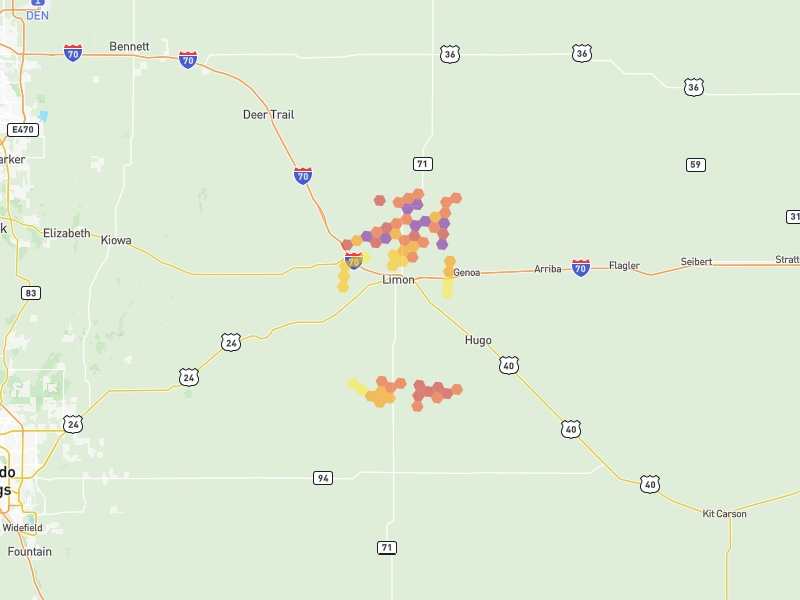 Hail map of Limon, CO on Jun 9, 2026, hail up to 2.75"
