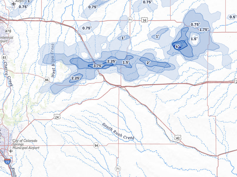 NEXRAD radar-signature map of the hail storm over Limon, CO on Jul 3, 2026