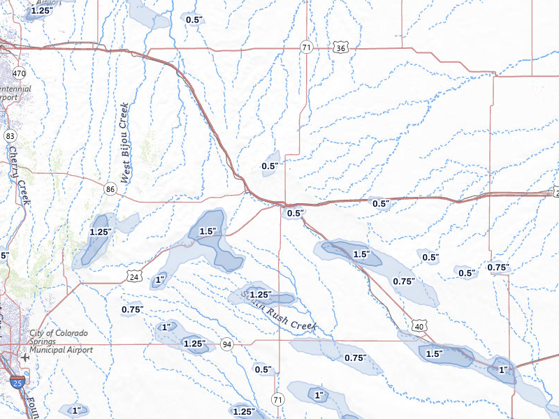 NEXRAD radar-signature map of the hail storm over Limon, CO on Jul 10, 2026