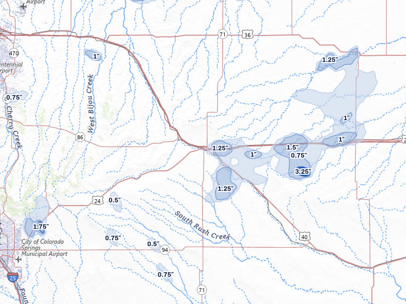 NEXRAD radar-signature map of the hail storm over Limon, CO on Jul 22, 2026
