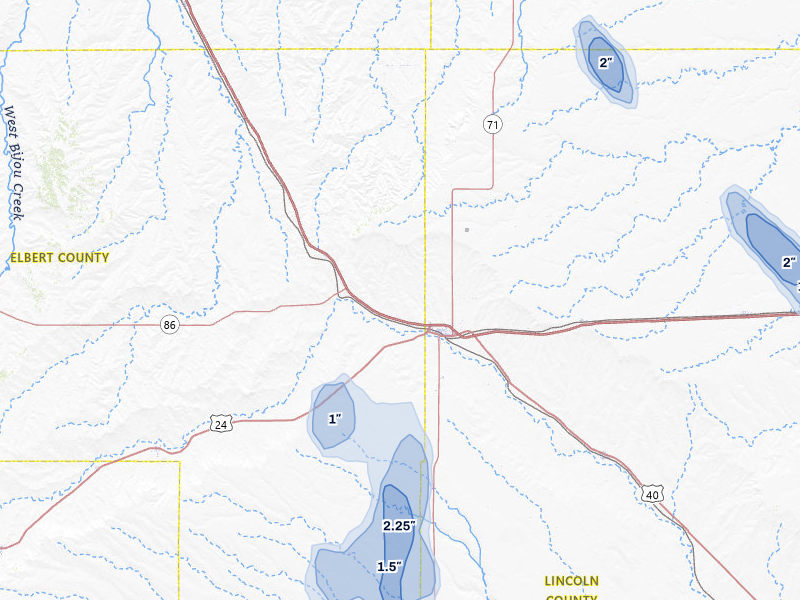 NEXRAD radar-signature map of the hail storm over Limon, CO on Jul 23, 2026