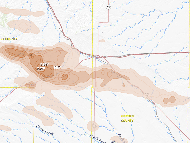 Radar-estimated hail-size map of the storm over Limon, CO on Aug 18, 2026
