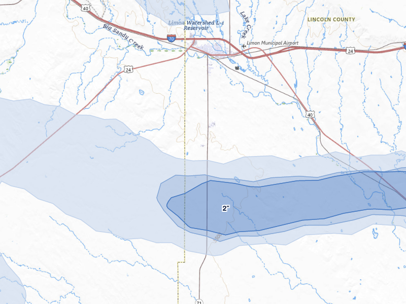 NEXRAD radar-signature map of the hail storm over Limon, CO on Aug 18, 2026