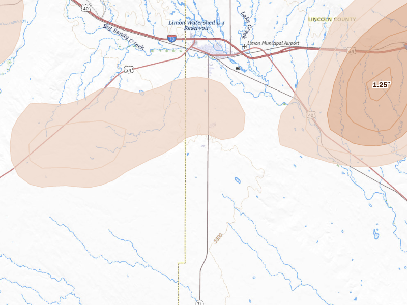 Radar-estimated hail-size map of the storm over Limon, CO