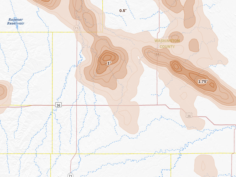 Radar-estimated hail-size map of the storm over Lindon, CO
