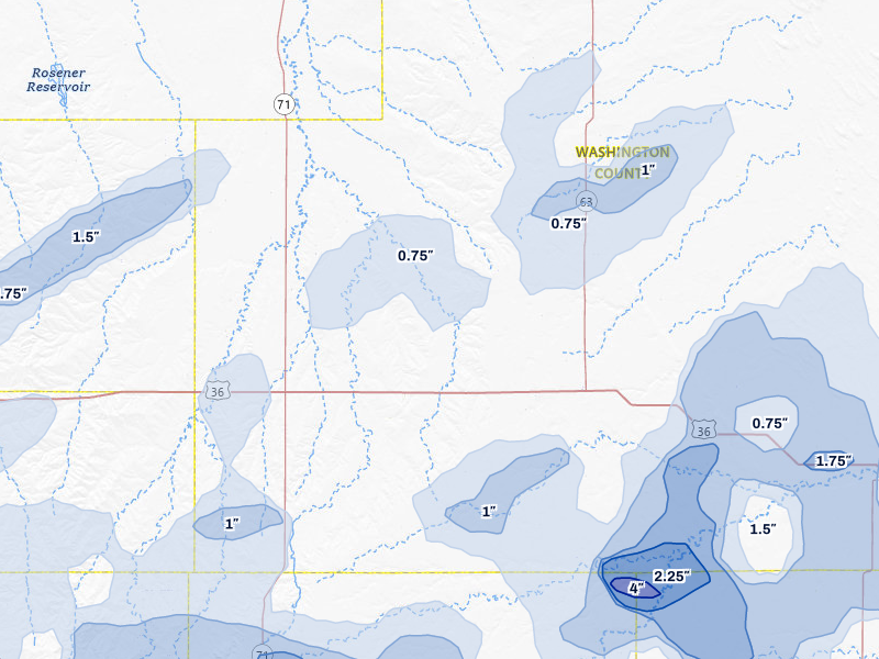 NEXRAD radar-signature map of the hail over Lindon, CO