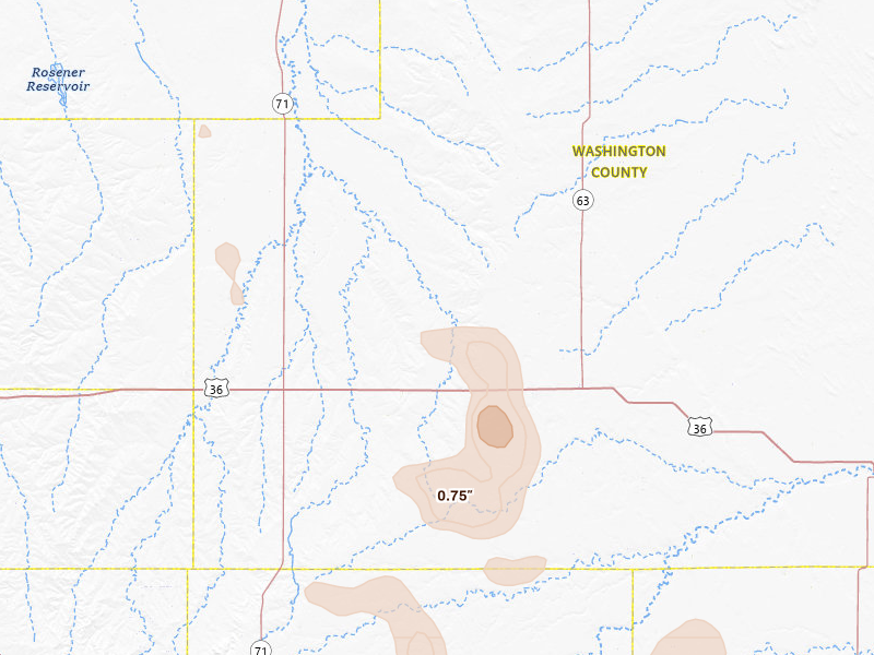 Radar-estimated hail-size map of the storm over Lindon, CO on Jul 4, 2026