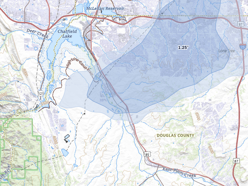 NEXRAD radar-signature map of the hail over Littleton, CO