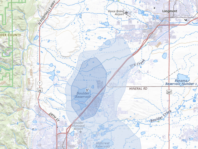 NEXRAD radar-signature map of the hail over Longmont, CO
