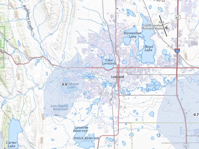 NEXRAD radar-signature map of the hail storm over Loveland, CO on Jul 1, 2026