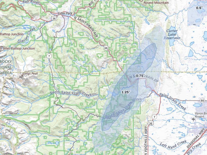 NEXRAD radar-signature map of the hail storm over Lyons, CO on Jul 1, 2026