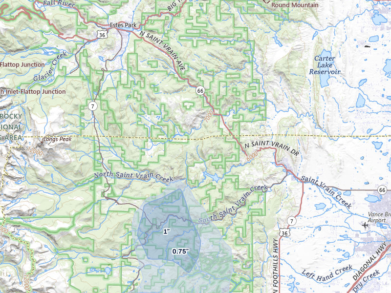 NEXRAD radar-signature map of the hail storm over Lyons, CO on Jul 24, 2026