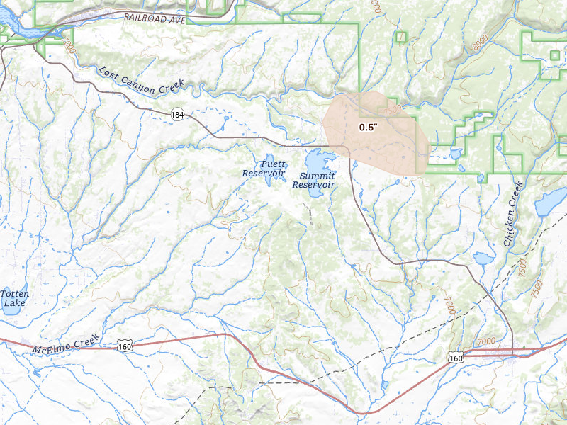 Radar-estimated hail-size map of the storm over Mancos, CO on Aug 20, 2026