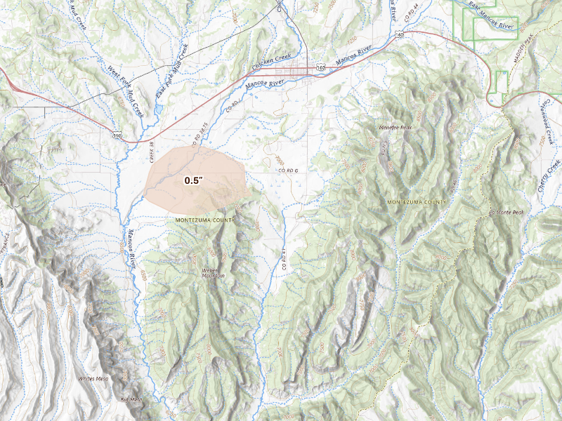 Radar-estimated hail-size map of the storm over Mancos, CO