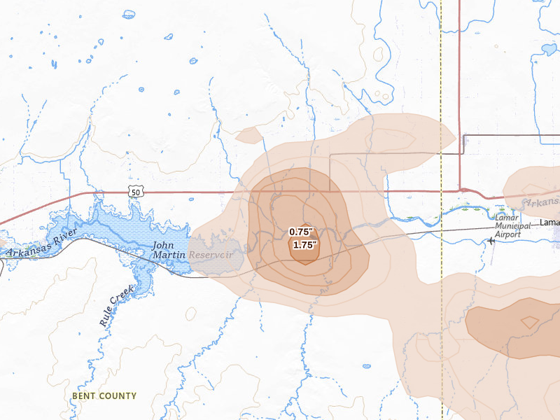 Radar-estimated hail-size map of the storm over Mc Clave, CO