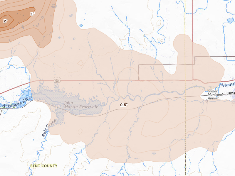 Radar-estimated hail-size map of the storm over Mc Clave, CO on Jun 26, 2026