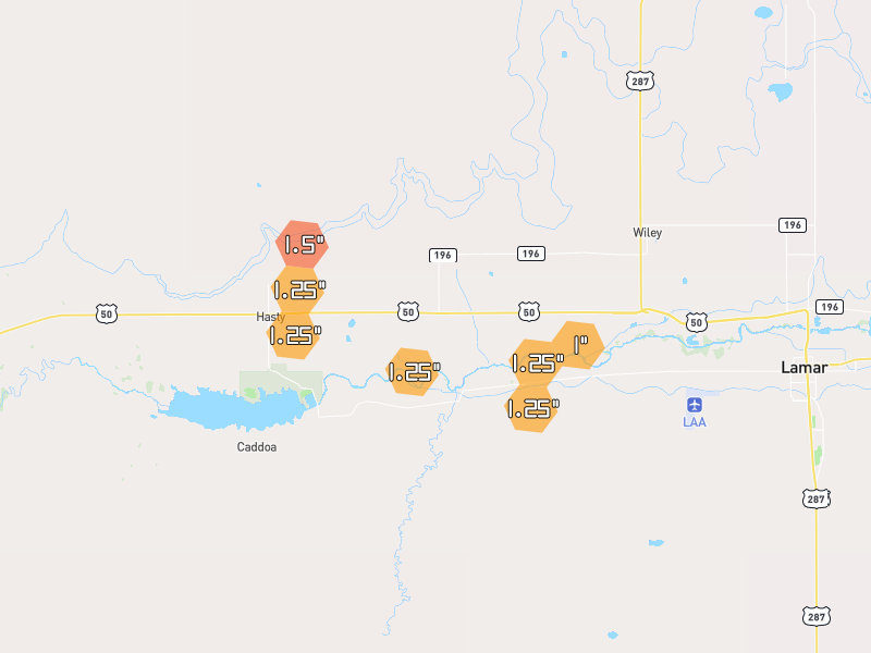 Hail map of Mc Clave, CO on Jun 27, 2026, hail up to 1.5"