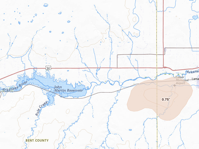 Radar-estimated hail-size map of the storm over Mc Clave, CO on Jul 28, 2026