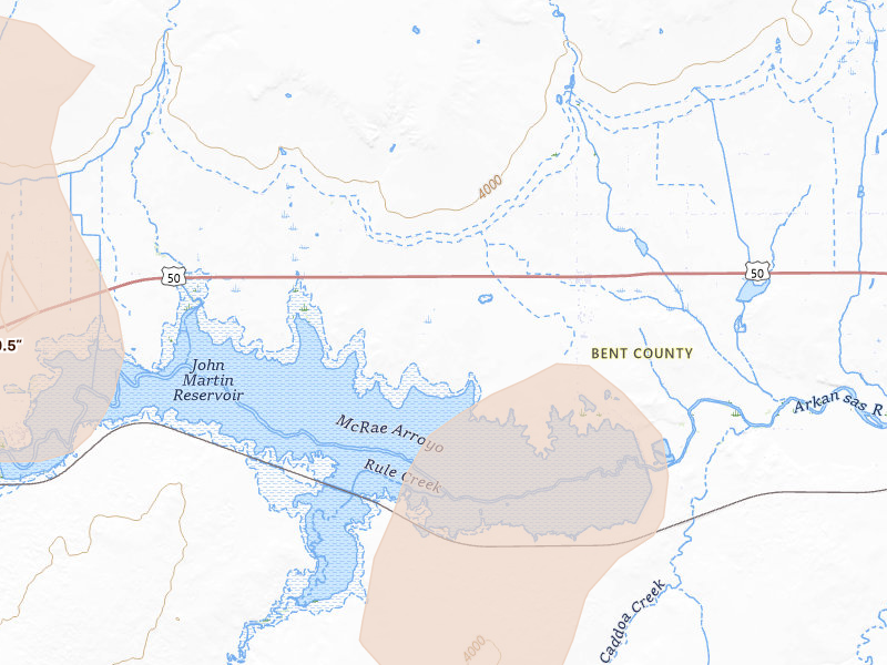 Radar-estimated hail-size map of the storm over Mc Clave, CO on Aug 13, 2026