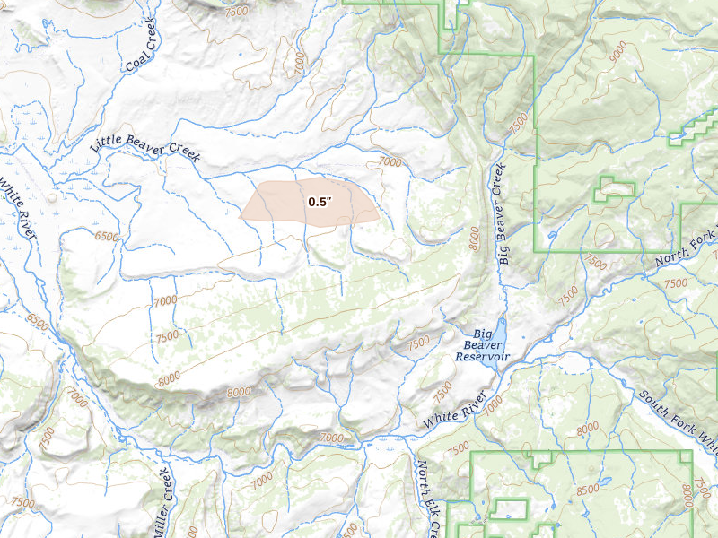 Radar-estimated hail-size map of the storm over Meeker, CO on Jun 25, 2026