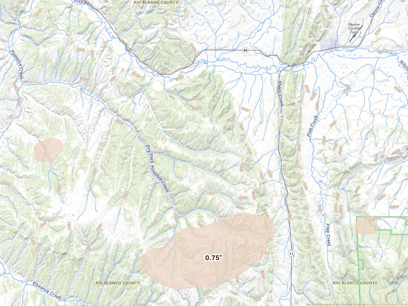 Radar-estimated hail-size map of the storm over Meeker, CO on Sep 19, 2026