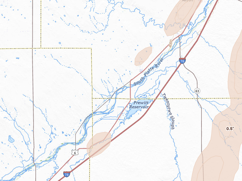Radar-estimated hail-size map of the storm over Merino, CO on May 16, 2026