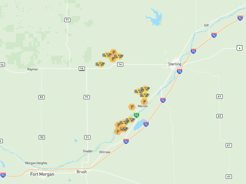 Hail map of Merino, CO on Jun 9, 2026, hail up to 1.25"
