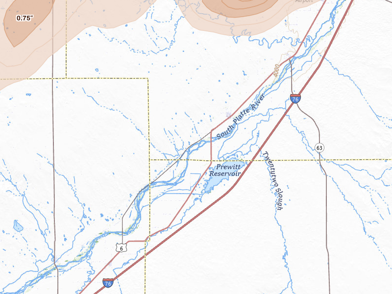 Radar-estimated hail-size map of the storm over Merino, CO on Jun 30, 2026