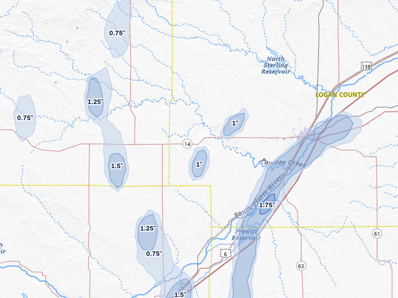 NEXRAD radar-signature map of the hail storm over Merino, CO on Jul 22, 2026