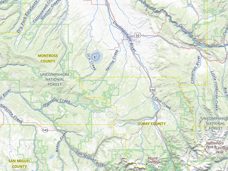 NEXRAD radar-signature map of the hail storm over Montrose, CO on Jul 28, 2026