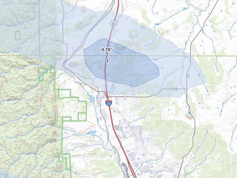 NEXRAD radar-signature map of the hail over Monument, CO