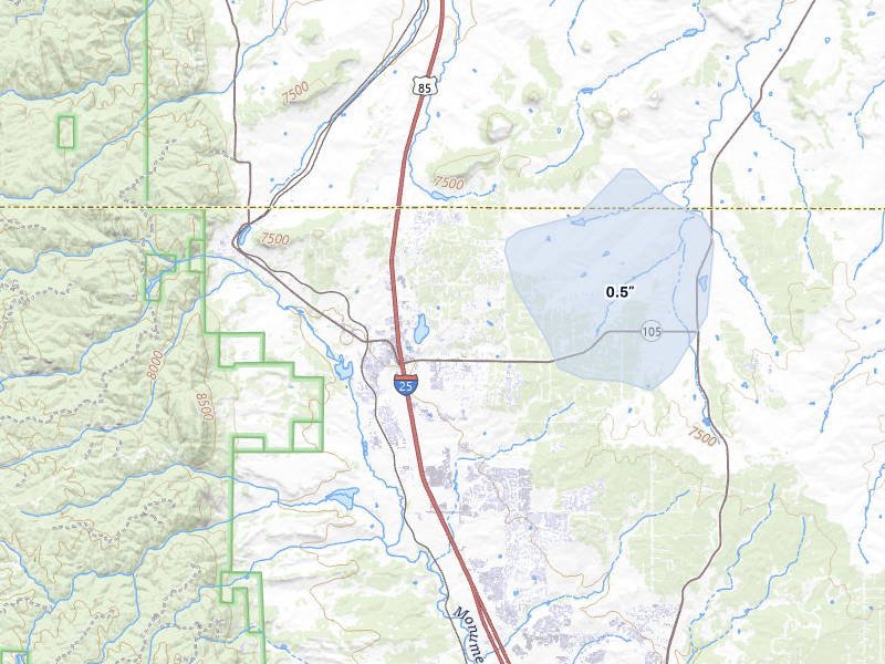 NEXRAD radar-signature map of the hail storm over Monument, CO on Jul 10, 2026