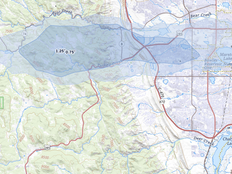 NEXRAD radar-signature map of the hail storm over Morrison, CO on Aug 13, 2026