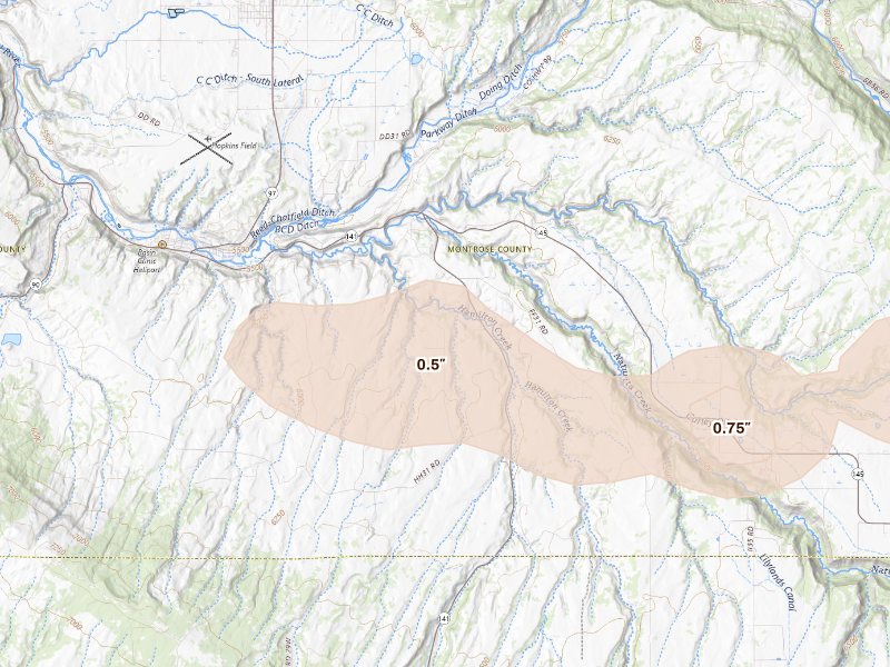 Radar-estimated hail-size map of the storm over Naturita, CO