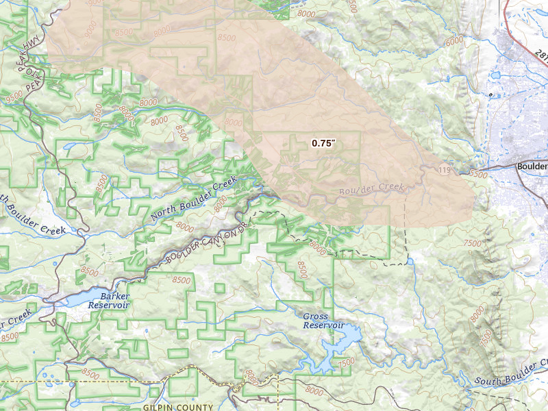 Radar-estimated hail-size map of the storm over Nederland, CO
