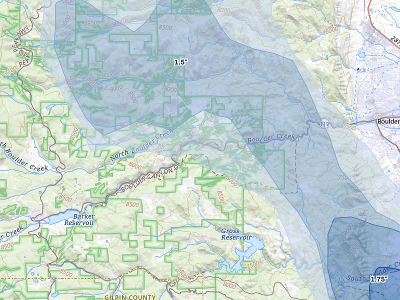 NEXRAD radar-signature map of the hail storm over Nederland, CO on Jul 24, 2026