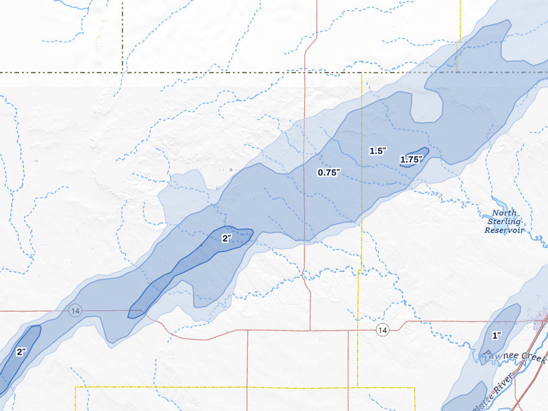 NEXRAD radar-signature map of the hail storm over New Raymer, CO on Jun 8, 2026