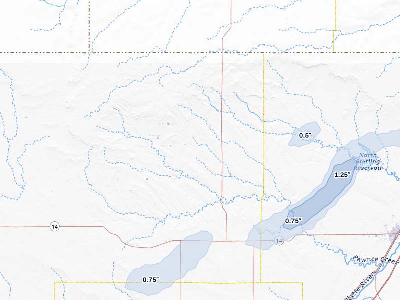 NEXRAD radar-signature map of the hail storm over New Raymer, CO on Jun 9, 2026
