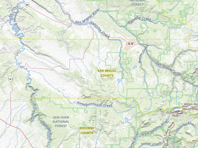 Radar-estimated hail-size map of the storm over Norwood, CO on Jul 19, 2026