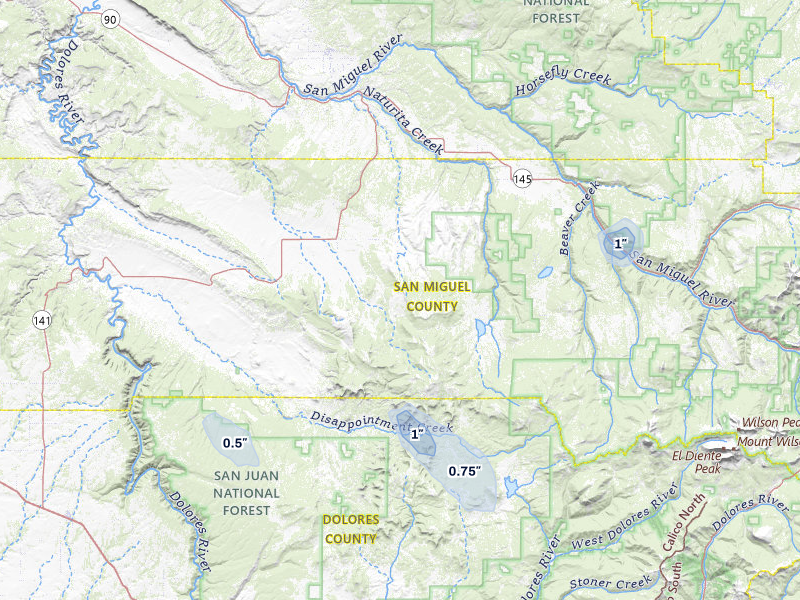NEXRAD radar-signature map of the hail over Norwood, CO