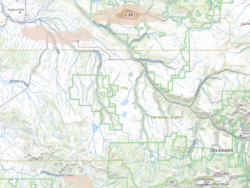 Radar-estimated hail-size map of the storm over Norwood, CO
