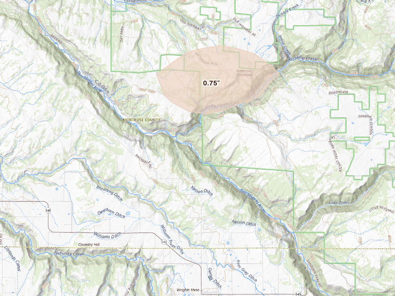 Radar-estimated hail-size map of the storm over Norwood, CO